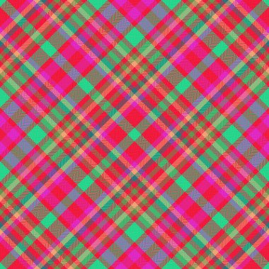 Tartan texture vector. Seamless textile background. Fabric plaid check pattern in cyan and orange colors.