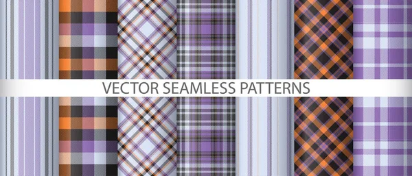 Set Plaid Tartan Texture Pattern Background Check Seamless Fabric Vector — Stock Vector