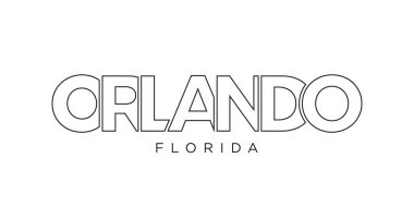 Orlando, Florida, ABD tipografi sloganı. Baskı ve web ürünleri için grafik şehir harfleriyle Amerika logosu.