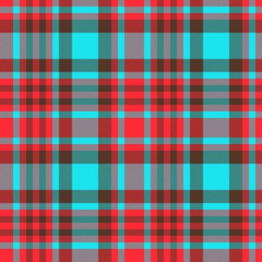 Kusursuz bir arka plan. Ekose kumaş desenli. Kumaş tartan doku kontrolü kırmızı ve cyan renkleriyle.