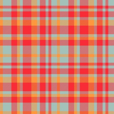 Tekstil deseni. Ekose kumaş arka plan. Turuncu ve kırmızı renklerde tartan vektörünü kusursuz kontrol et.