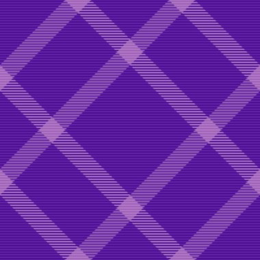 Vektör kumaşı pürüzsüz. Tekstil araştırması. Ekose desenli tartan deseni mor renkte.