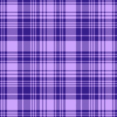 Kumaş deseni vektörü. Dokuları pürüzsüz tartan. Mor ve çivit renklerinde ekose tekstil denetimi arkaplanı.