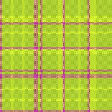 Arka plan vektör tartan. Tekstil kumaş dokusu. Mor ve kireç renklerinde ekose desenleri kontrol et.