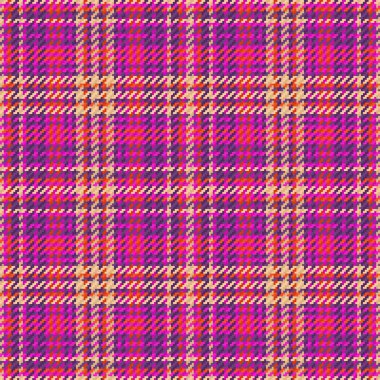 Vektör desenli tekstil. Ekose kumaş. Kusursuz arkaplan denetimi menekşe ve kırmızı renklerde tartan.