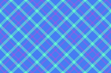 Arka plan tekstil modeli. Dikensiz vektör tartan. Mor ve turkuaz renklerde kumaş dokusu ekoseli denetimi.