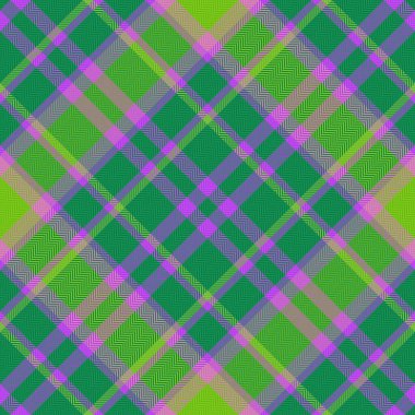 Tekstil vektör arka planı. Kumaş deseni pürüzsüz. Eflatun ve yeşil renklerde ekose tartan denetimi.