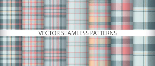 Set Patrón Tela Cuadros Fondo Textil Tartán Vector Comprobar Textura — Archivo Imágenes Vectoriales