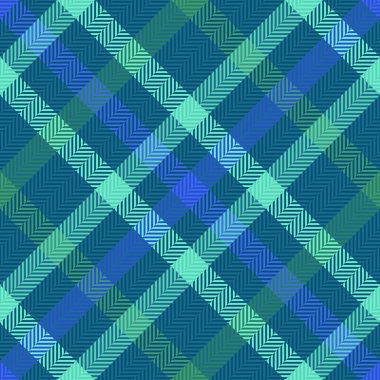 Kumaş tekstil arka planı. Örüntüsüz vektör. Mavi ve turkuaz renklerde tartan desenli ekose denetimi.