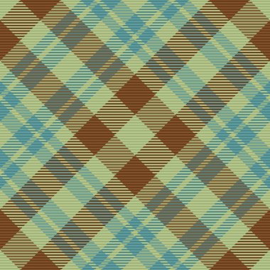 Ekose desensiz kumaş. Tartan desen vektörü. Doku kontrolü turuncu ve cyan renklerinde tekstil arkaplanı.