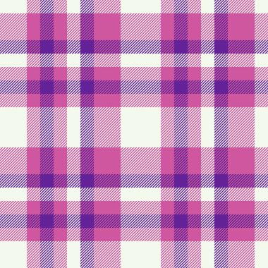 Tartan arka planı kusursuz. Kalıplı ekose kumaş. Mor ve mor renkte vektör dokusu kontrolü.