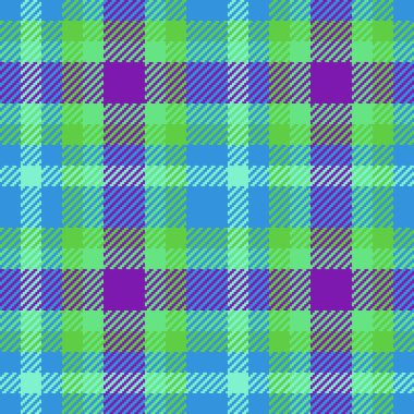 Doku dokusunu kontrol et. Tartan ekose kumaşı. Vektör deseni arkaplanı mor ve yeşil renklerde pürüzsüz.