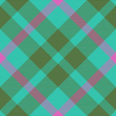 Kumaş deseni kontrolü. Ekosesiz vektör. Yeşil ve turkuaz renklerde tekstil dokusu tartan arkaplanı.