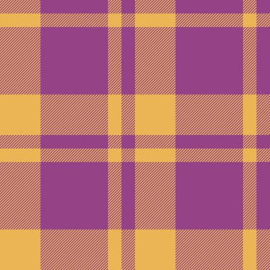 Kusursuz desenli tartan. Kumaş arka plan ekoseli. Kehribar ve menekşe renklerinde tekstil vektörü denetimi.