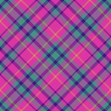 Kumaş kontrol vektörü. Arkaplan dokusu deseni. Kehribar ve turkuaz renklerde kusursuz tekstil ekoseli tartan..