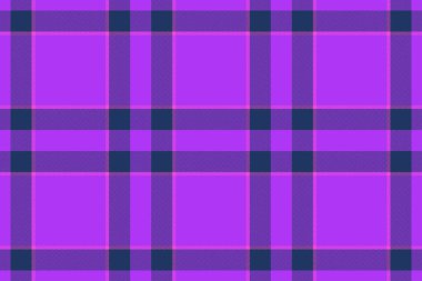 Arka plan vektör kumaşı. Ekose tartan desenli. Düz dokuyu mor ve mavi renklerle kontrol et.