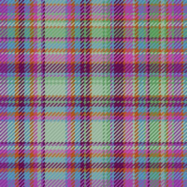 Tartan pürüzsüz dokusu. Vektör kumaş tekstili. Mor ve pastel renklerde desen arkaplan ekosesini kontrol et.