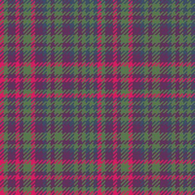 Tekstil örneğini kontrol et. Vektör arkaplanı kusursuz. Pembe ve mor renkli desenli ekose kumaş..