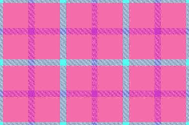 Doku tartan vektörü. Ekose kumaş kontrolü. Cyan ve pembe renklerde kusursuz tekstil arkaplanı.