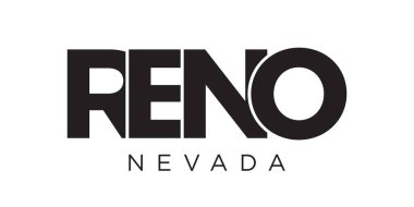 Reno, Nevada, ABD tipografi sloganı. Baskı ve web ürünleri için grafik şehir harfleriyle Amerika logosu.