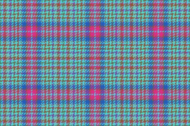 Tartan kumaş tekstili. Kusursuz vektör kontrolü. Cyan ve turkuaz renklerinde desen desenli arkaplan.