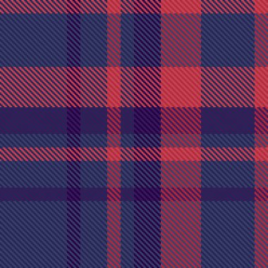 Ekoseli kumaş kusursuz. Arka plan tekstil dokusu. Mavi ve kırmızı renklerde kumaş tartan desen vektörü.