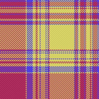 Kusursuz kumaş dokusu. Ekose kontrol vektörü. Kalıplı tartan arka plan tekstili sarı ve pembe renklerde.