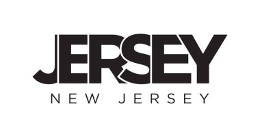 Jersey, New Jersey, ABD tipografi sloganı. Baskı ve web ürünleri için grafik şehir harfleriyle Amerika logosu.
