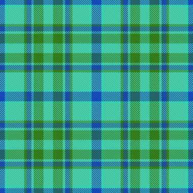 Kusursuz kumaş kontrolü. Vektör dokusu tekstil. Kalıp arkaplan ekoseli mavi ve cyan renkleriyle.