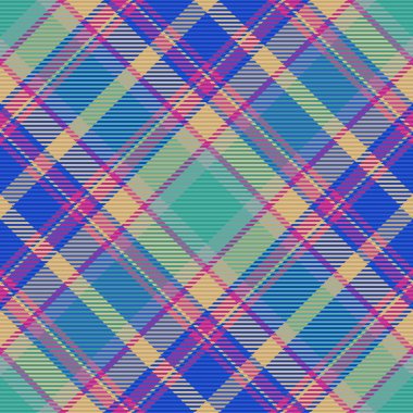 Kalıp vektör kumaşı. Özgeçmiş kontrolü. Tartan dikişsiz ekose kumaş. Cyan ve pastel renkli..