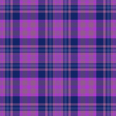 Kalıpsız kumaş. Tekstil desenli tartan. Arka plan vektör ekoseli denetimi mor ve mavi renklerde.