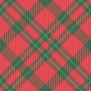 Tekstil kontrolü kusursuz. Ekose desenli arka plan. Turkuaz ve kırmızı renklerde desen tartan vektör kumaşı.