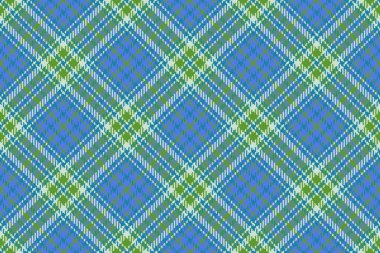 Kumaş kontrolü tekstil. Tartan kumaş deseni. Ekosesiz vektör arkaplanı ışık ve cyan renklerinde.