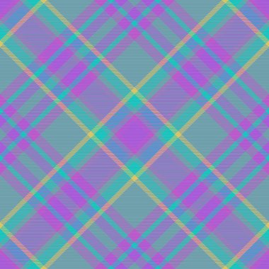 Vektör desenli ekose. Tekstil kumaş arka planı. Sarı ve mor renklerde kusursuz tartan denetim dokusu.