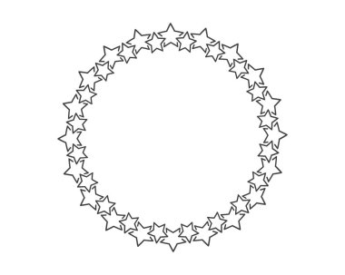 Dekorasyon çerçevesini vektör olarak başlat. Yıldızlar sınır çevresinde soyuttur. Çember yıldız ödülü.