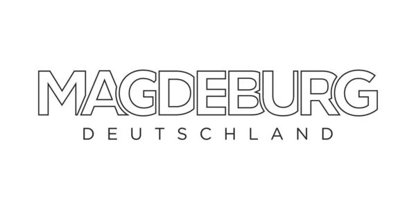 Magdeburg Deutschland是以德国城市为图形符号和文字元素 以白色背景为背景的现代创意矢量插图设计 非常适合制作旅游横幅 网络和明信片 — 图库矢量图片