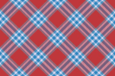 Ekose desenli arka plan. Vektör tartan deseni. Tekstil denetimi dokusu kırmızı ve cyan renklerinde.