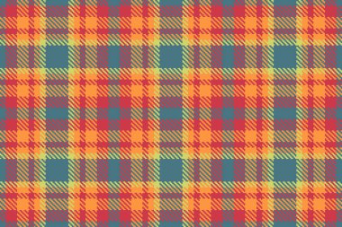 Kırmızı ve turuncu renklerde kumaş tartan denetim desenli kusursuz dokunun vektör ekoseli arkaplanı.