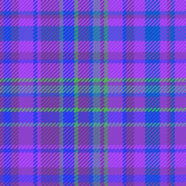Tekstil vektörünün tartan arkaplan deseni, kumaş desenini mor ve mavi renklerle kontrol ederek pürüzsüz..
