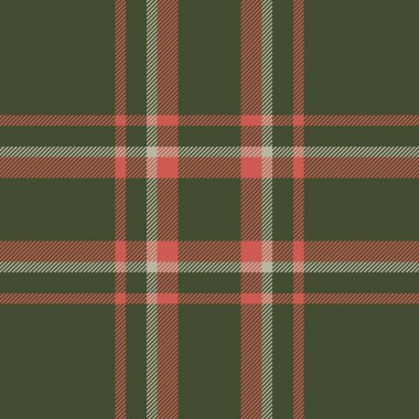 Tartan desenli kumaşın yeşil ve kırmızı renklerde ekose kumaş vektör kontrolüyle kusursuz arkaplan dokusu.