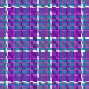 Ekose tekstil arkaplanının kumaşını mor ve cyan renklerinde desen tartan vektör deseniyle kusursuz bir şekilde kontrol et.