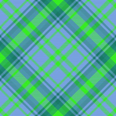 Dikensiz arkaplan vektörünün doku modelini mavi ve turkuaz renklerde kumaş tekstil tartanı ile kontrol et.