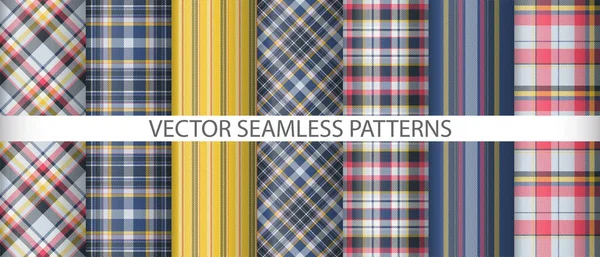 Definir Padrão Verificação Fundo Textura Xadrez Sem Costura Têxtil Tartan —  Vetores de Stock