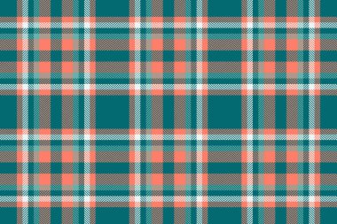 Tartan dokusunun tekstil kontrolü. Cyan ve kırmızı renklerde ekoseli vektör..