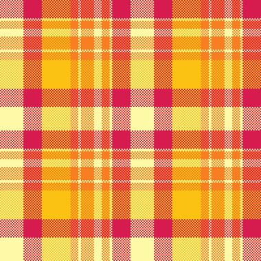 Ekose desenli, sarı ve kırmızı renklerde tartan desenli, arka plan kontrolsüz kumaş..