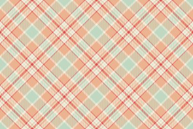 Turuncu ve antika beyaz renklerde dikişsiz tekstil kumaşlı arka plan tartan desenli vektör deseni.