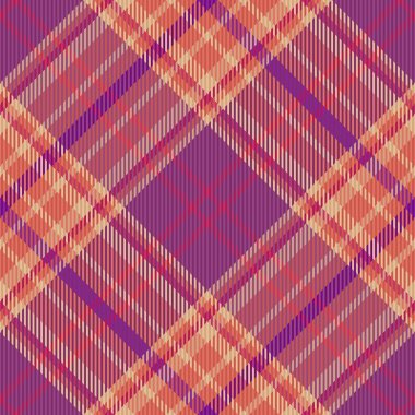 Mor ve kırmızı renklerde arka plan vektör ekoseli tartan dokusunun kumaşsız deseni.