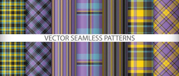 Állítsa Textúra Vektor Kockás Zökkenőmentes Háttér Textil Szövet Tartán Ellenőrzési — Stock Vector