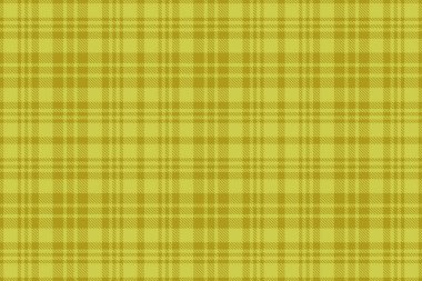 Arkaplan ekose vektörünün tekstil desen kontrolü. Sarı renkli, pürüzsüz desenli tartan kumaş..
