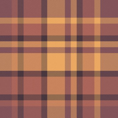 Ekose tekstil deseninin kumaş vektör kontrolü, arka plan dikişsiz tartan deseni kırmızı ve turuncu renklerde..